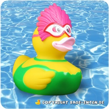 Badeente Maskenball - pinke Feder